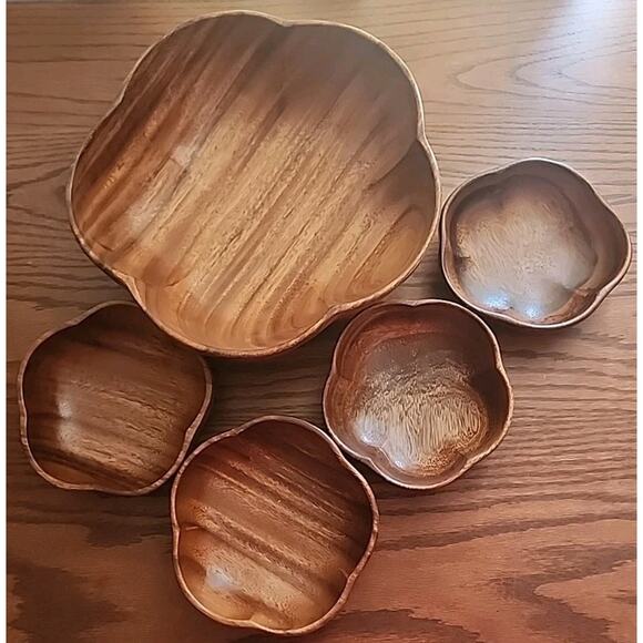 Philart Monkeypod Wood Salad Bowls With4 Serving Bowls - Picture 1 of 9